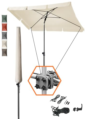 4smile Sonnenschirm Balkon 4-in-1 SET, Beige, 200 x 125 cm – Balkonschirm rechteckig, inkl. Sonnenschirmständer, Schirmhülle & Windsicherung – passend für Terrasse & Balkon