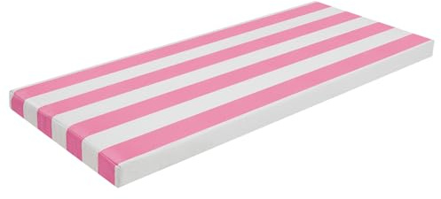 soudesileim 100 x 40 x 5 cm, resistente al agua, a rayas, ligero 0,76 kg, cojín cuadrado para banco de exterior, para playa, camping, balcón (rosa claro, blanco)