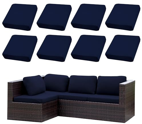 Ensemble de 8 housses de coussins pour terrasse|Housses pour canapés d'extérieur|Housses extensibles pour coussins de canapé|Protections pour meubles lavables et réutilisables (1, Bleu marine)