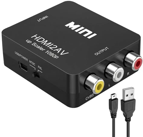 xruc Adattatore HDMI a RCA Convertitore HDMI a RCA, Composite AV CVBS Video Audio Supporto PAL NTSC Compatibile con Xbox 360 One, PlayStation 3 4 5, DVD, Android TV Box