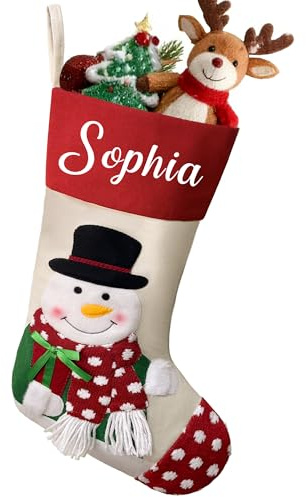howson london Personalised Christmas Stockings Custom Family Stockings Christmas Decorations Large Xmas Stockings Hanging Gift Bag Socks Ornaments Candy Pouch Bag for Kids Adults (Snowman-3D)