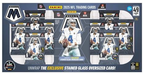 2025 Panini Mosaic Football Flagship Collection Trading Card Box (1 Stained Glass Oversized Card Per Box)
