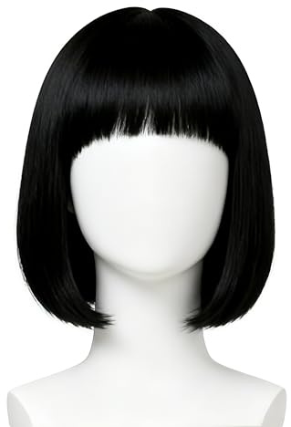 CATMEYE Peluca Bob Negra para Mujeres Negras,35 cm Cabello Sintético de Aspecto Natural,Gorro Ajustable y Transpirable, Peluca Corta para Uso Diario & Fiestas de Cosplay (Negro)