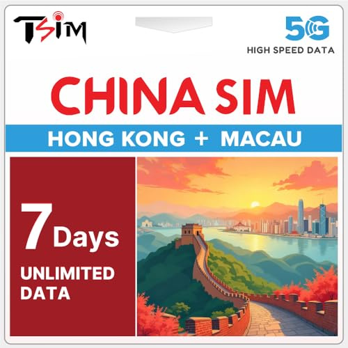 Tarjeta SIM de China 7 Días Datos Ilimitados | Cobertura en Hong Kong y Macao | Datos de Alta Velocidad 5G/4G|Compatibilidad con Hotspot|Plan Recargable|Activación Automática|Solo Datos|Soporte 24×6