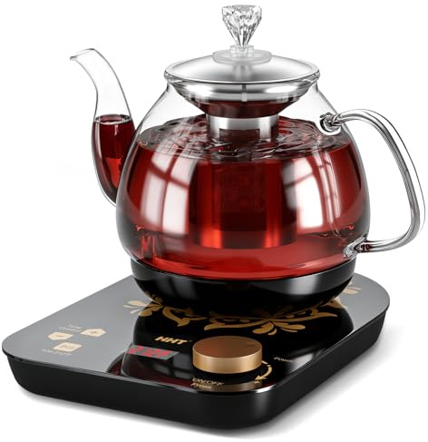 Electric Tea Maker with Infuser, ±1℉ Precise Temperature Control, Glass Electric Kettle for Herbal,Flowers,Fruit Tea and Loose Leaf,BPA-Free,Auto Shut-Off,Brewing Program,Keep Warm,0.8L/27oz Black