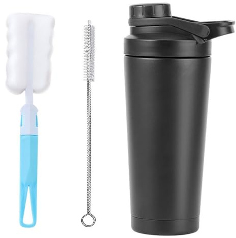 KBIBCK Protein Shaker Bottle, 750ml Stainless Steel Protein Shaker Cup, Gym Shaker Bottle with Mixed Mesh, BPA Free, for Protein Powder and Fitness Shakes