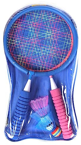 Ensemble de raquettes de badminton pour enfant avec 2 raquettes, 4 volants à ressort, 1 sac de transport, raquette de badminton pour enfant, raquette, jouet de sport avec volants à ressort, pelouse et