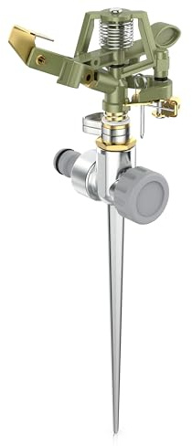 Brandson - 360 Grad Impulsregner aus Metall - 3/4 Zoll Rasensprenger rotierend - Gartensprinkler Intervall Impulsregner - hohe Reichweite – Adapter Schnellkupplung – Sprinklersystem