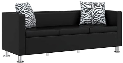 vidaXL Sofá Moderno de 3 Plazas de Cuero Artificial Negro Sillón de Salón Casa