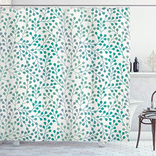 ABAKUHAUS Romantisch Duschvorhang, Old Fashion Minimalist, Stoffliches Gewebe Badezimmerdekorationsset mit Haken, 175 x 180 cm, Teal Slate Blau