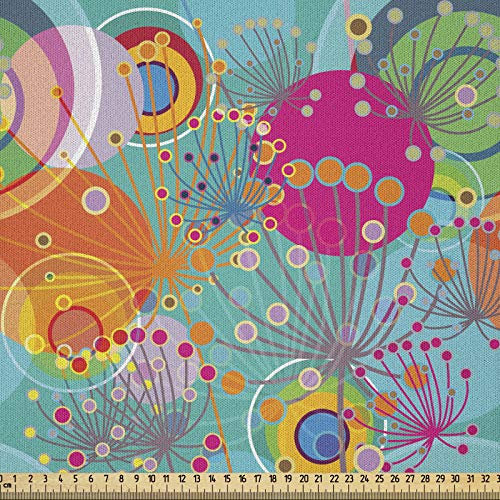 ABAKUHAUS Blumen Stoff als Meterware, Dandelion Vibrant Frühling, Microfaser Multi Zweck Dekostoff für Kunsthandwerke, 3M (230x300cm), Teal Lila Orange
