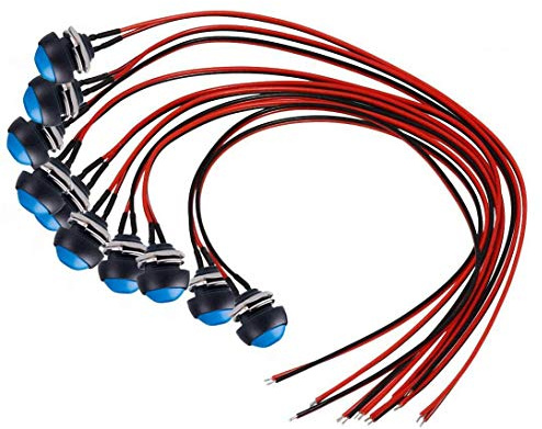 Donjon interruttore a pressione momentanea, mini interruttore a pulsante rotondo con filo da 20 AWG, Pulsanti Temporanei Impermeabile per auto, Campanello, Barca (10 pezzi) blue