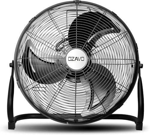 OZAVO Ventilatore a Piantana Industriale in metallo, 3 Velocità, Potente 80W, Air Turbo per una Ventilazione Efficace per Soggiorno e Ufficio, Nero