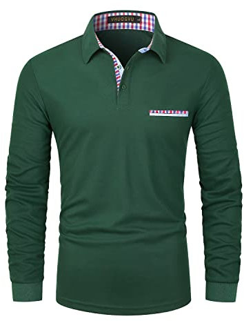 VHUQGVU Poloshirt Herren Langarm Basic Golf Tennis T-Shirt Klassisches Karo Polohemd M-3XL,Grün,L