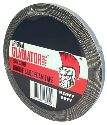 Gladiator® (2 Pack) Double Sided Foam Tape Black Heavy Duty (9mm x 10m) Number Plate Sticky Adhesive Mounting Tape Waterproof for Automotive, Mounting, LED. Permanent Strong Glue