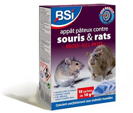 BSI - Anti-Rats Et Souris - 150g - Efficacité Rapide - Radicale - Brodi-Kill Pâte - 15x10g - Prêt A l'Emploi - Qualité Dernière Génération - Pour la maison et Autour de la maison