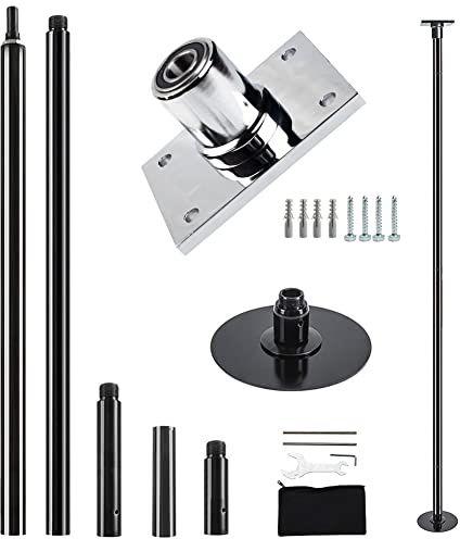 PRIORMAN Permanent Dance Pole Set, Black Heavy-Duty 45mm(1.77) Spin/Static Dancing Pole, Height Adjustable W/Capacity 200 kg / 440 lbs & CE Certificate, Complete with User Manual,for Home/Studio