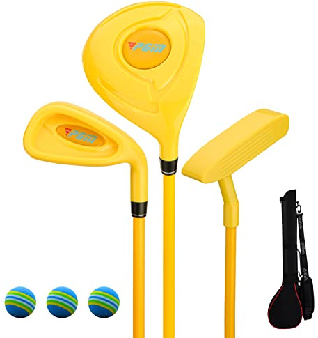 PGM Ensemble de Clubs de Golf pour Enfants – Peut Frapper de Vraies Balles – Comprend Bois, Fer, Putter, 3 Balles et Sac – Idéal pour Débutants Garçons et Filles