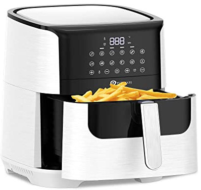 PureMate 7L Air Fryer with Digital Display & Recipes Book, Healthy Oil Free 1800W Air Fryer with 12 Preset, LED One Touch Screen, Timer & Adjustable Temperature Control for Low Fat Cooking