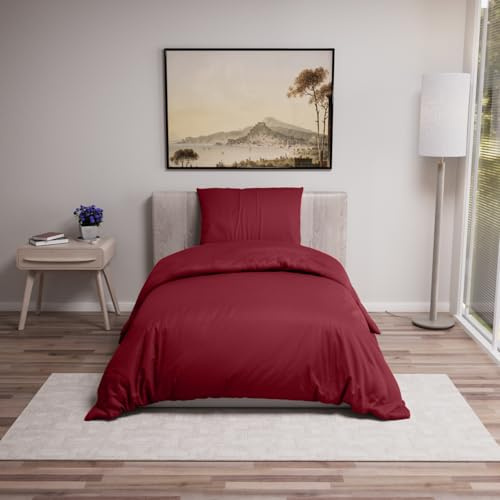 Dreamzie - Bettwäsche 135x200 Set Burgunderrot – Bettbezug mit 1 Kissenbezug 50x70 – Mikrofaser Weich & Pflegeleicht - Oeko-Tex
