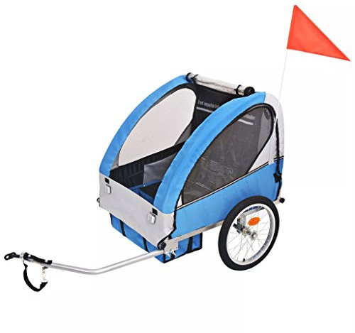 heybb Kinder Fahrradanhänger Grau und Blau 30 kg AnhäNgerkupplung FüR Fahrrad