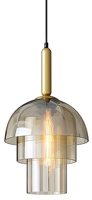 WOLWES Nordic Style Chandeliers, Creative Three -layer Glass Pendant Light Lampshade, Flush MountHanging Light, E27 Light Source Single Head Pendant Lamp, Restaurant Balcony Decoration Lighting Fixtur