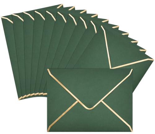 ADERTOS 50 Stk Einladungumschläge Vintage Briefumschläge 18.5 * 13.5CM Goldfolienrand Briefumschläge Grün Feuchtklebende Umschläge mit V-förmige Öffnung für Hochzeiten, Einladungen, Party, Grußkarten