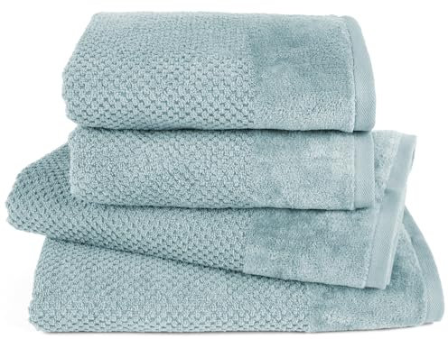 Pure Label 4-TLG. Handtücher Set mit Aufhängeschlaufen aus 100% Baumwolle, saugstark, weich und Oeko-TEX Zertifiziert - 2X Badetuch (70x140 cm) 2X Handtuch (50x100cm), Türkis