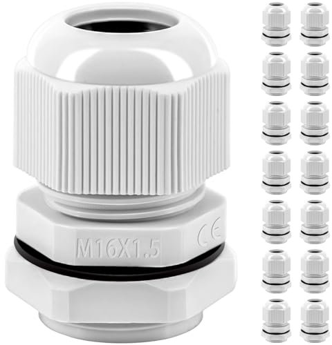 Kabelverschraubung Set, Gorffy 15 Stück IP68 Kabeldurchführung Wasserdicht M16, Kabelverschraubungen für Outdoor Garten Schaltkasten Abzweigkasten, Kunststoff Nylon Kabeldurchführungen