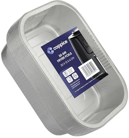 Coppice Strong Rectangular Aluminium Foil Tray for Air Fryer, Roasting, Grilling, BBQ & Food Storage | Freezer, Microwave & Oven Safe | 20cm x 13cm x 6cm (20 Containers)