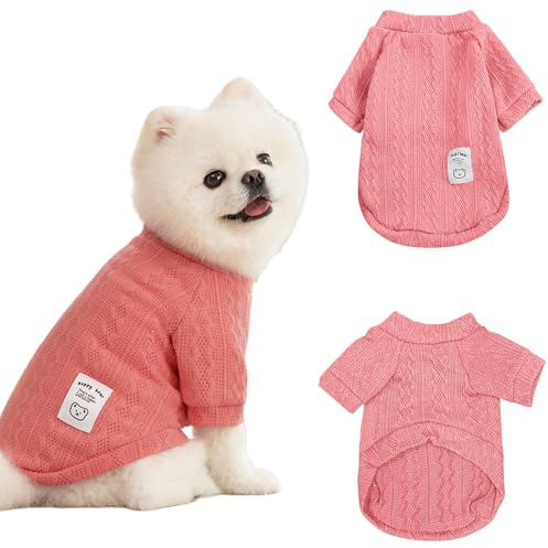 Winmany Pull d'hiver à col roulé pour chien et chat de petite et moyenne taille - Vêtements d'hiver à col roulé pour chihuahua, yorkshire, chiot - Tenue de couleur unie (rose, taille S)