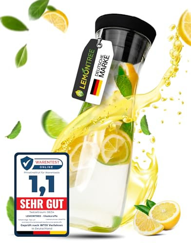 Lemontree Glaskaraffe mit Deckel 1l - Wasserkaraffe für kalte & heiße Getränke, Deckel mit Close Up-Verschluss, Karaffe aus Borosilikatglas