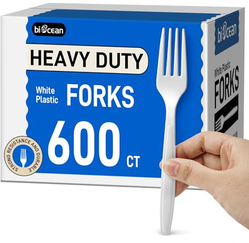 600Pack Disposable Plastic Forks Bulk White Heavy Duty Silverware - Value Pack Cutlery Set For Parties, Restaurant (600FORKS)
