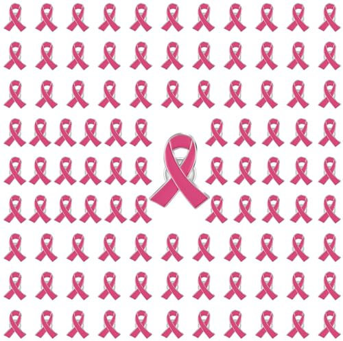 Octobre Rose Lot de 100 Broches, Ruban de Sensibilisation Cancer du Sein Pin's 2024 Accessoires Soutenir la Cause Survivante Femmes Broche 6x4 cm