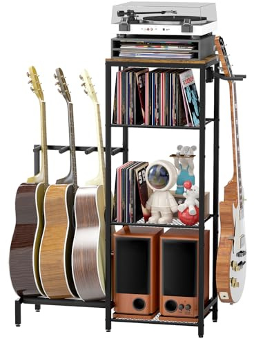 yeshine Guitar Stands Floor with 4 Guitar Holders, 4-Tier Guitar Stand Multiple Guitars, Guitar Rack with Amp Stand & Protect Foam, Multi Guitar Stand for Music, Guitar Accessories for Music Lover