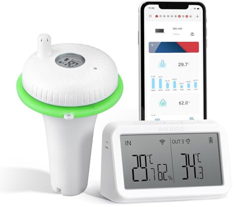 Inkbird Floating Pool Thermometer with IBS-M2 WiFi Gateway, IBS-P02R Wireless Water Thermometer Set, 9 Channel indoor Monitor, App Control, for Swimming Pool, Whirlpool Spas, Hot Tub, Bath
