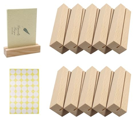 EASYKEENECOM 10 soportes para tarjetas de madera, robustos soportes para tarjetas de mesa, madera de haya, para correos, fotos, notas, calendarios, menús, decoración de mesa elegante para cumpleaños,
