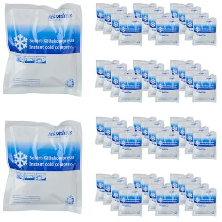 Relaxdays Ghiaccio Istantaneo Termico, 50 Sacchetti HxL: 14,5x12,5 cm, Terapia Freddo, Cuscini Refrigeranti, Blu Bianco, Plastica, Gel