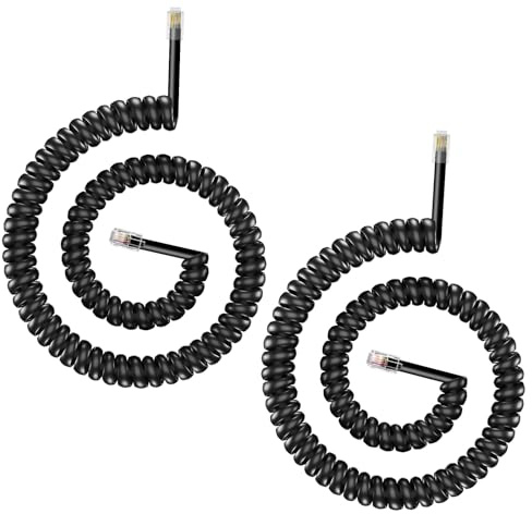 Anyongora Telephone Cord for Landline, 2 Pack Handset Cord, 12Ft Uncoiled Phone Line, Universally Compatible, Black