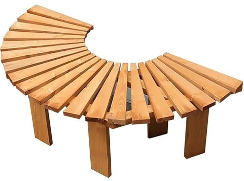 Banc de jardin d'extérieur à lattes en bois massif, banc d'arbre résistant aux intempéries, banc de porche en bois sans dossier pour 2 personnes, banc de patio de loisirs rond et semi-circulaire(Half