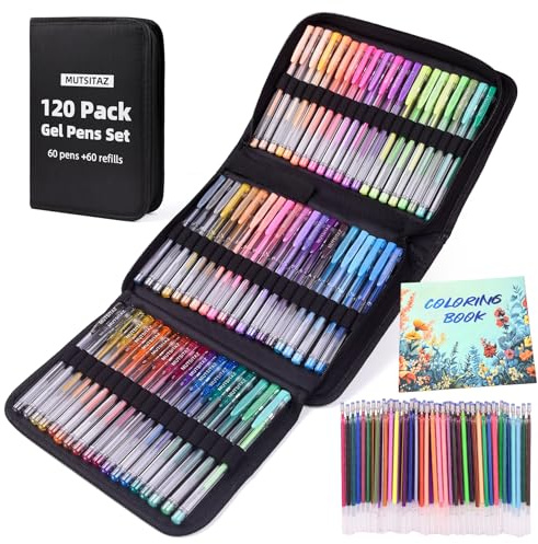 Mutsitaz 120 Stück Gel Stifte, 60 Gelstifte mit 60 Nachfüllpackungen, Gelschreiber für Künsterbedarf Erwachsene Malbücher