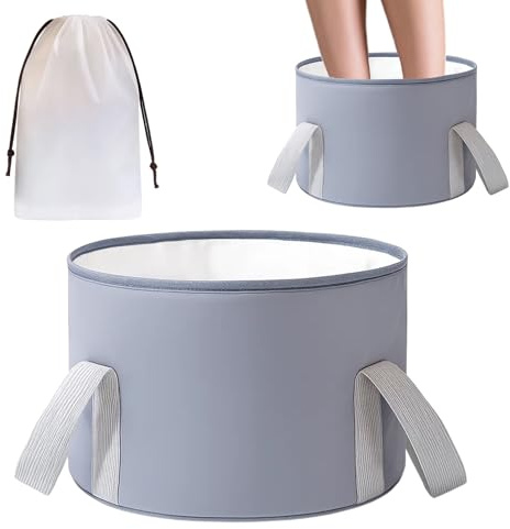 Foot Bath Bowl, Foldable Foot Soak Bowl with Carry Bag, Portable Foot Bowl for Soaking Feet, Ideal for Travel, Camping, Home Relaxation, Foot Care, Gray