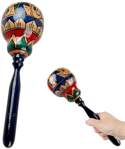 GOGHOST 1 Pack Handmade Wooden Maraca for Adults, 10.7 Professional African Hand Percussion Rattles, Handpaint Rumba Shaker Musical Instrument, Fiesta Mexican Party Favors(Blue)