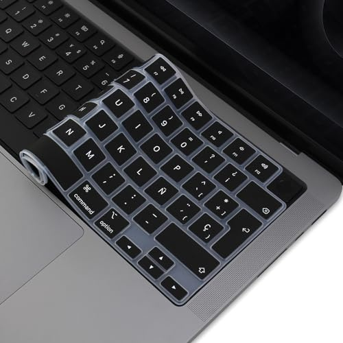 MasiBloom Tangentbordsskydd för MacBook Pro 14 tum (M5) 2025 med A3434-chip, tangentbordsskydd, tillbehör (svart spanskt silikon)