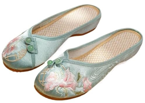Zapatillas Informales de satén Bordadas con Flores de Estilo Tradicional Chino, Zapatos Planos de Punta Redonda para Verano, 2025
