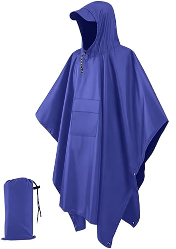 Waterproof Poncho Adult, Rain Poncho for Camping Fishing Hunting Festival | Reusable Rain Cape Raincoat, PU8000mm, Hooded Rainwear with Emergency Grommet, Unisex, for Outdoor Military Cycling Traveling