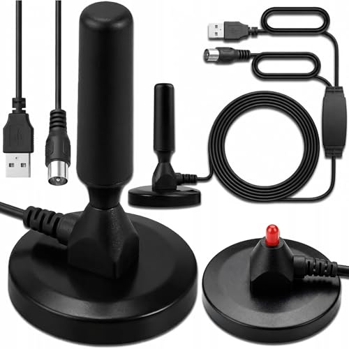 KRUMAD Antenna TV con amplificatore interno, antenna per tutti i trasmettitori, antenna per TV, amplificatore antenna, ricezione TV digitale senza satellite, ricevitore DVBT2, nero