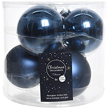 6 Stück - Weihnachtskugeln D8cm Glas (Nachtblau)