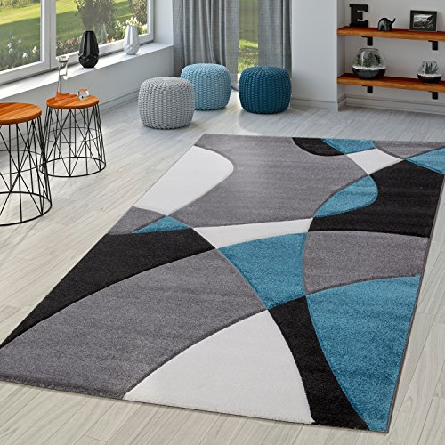 TT Home Wohnzimmer Teppich Moderner Kurzflor 3D Optik Geometrisches Wellen Design, Farbe:Türkis 3, Größe:160x230 cm