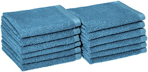 Amazon Basics Soft Cotton Washcloths, Quick-Dry, 12 x 12, 12-Pack, Lake Blue